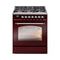 ILVE Nostalgie II 30-Inch Freestanding Natural Gas Dual Fuel Range in Burgundy with Chrome Trim (UP30NMPBUC)