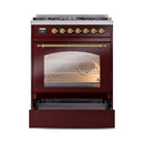ILVE Nostalgie II 30-Inch Freestanding Natural Gas Dual Fuel Range in Burgundy with Brass Trim (UP30NMPBUG)