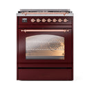 ILVE Nostalgie II 30-Inch Dual Fuel Freestanding Range in Burgundy with Copper Trim (UP30NMPBUP)