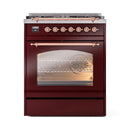 ILVE Nostalgie II 30-Inch Freestanding Natural Gas Dual Fuel Range in Burgundy with Copper Trim (UP30NMPBUP)