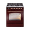 ILVE Nostalgie II 30-Inch Freestanding Natural Gas Dual Fuel Range in Burgundy with Copper Trim (UP30NMPBUP)