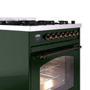 ILVE Nostalgie II 30-Inch Freestanding Natural Gas Dual Fuel Range in Emerald Green with Bronze Trim (UP30NMPEGB)