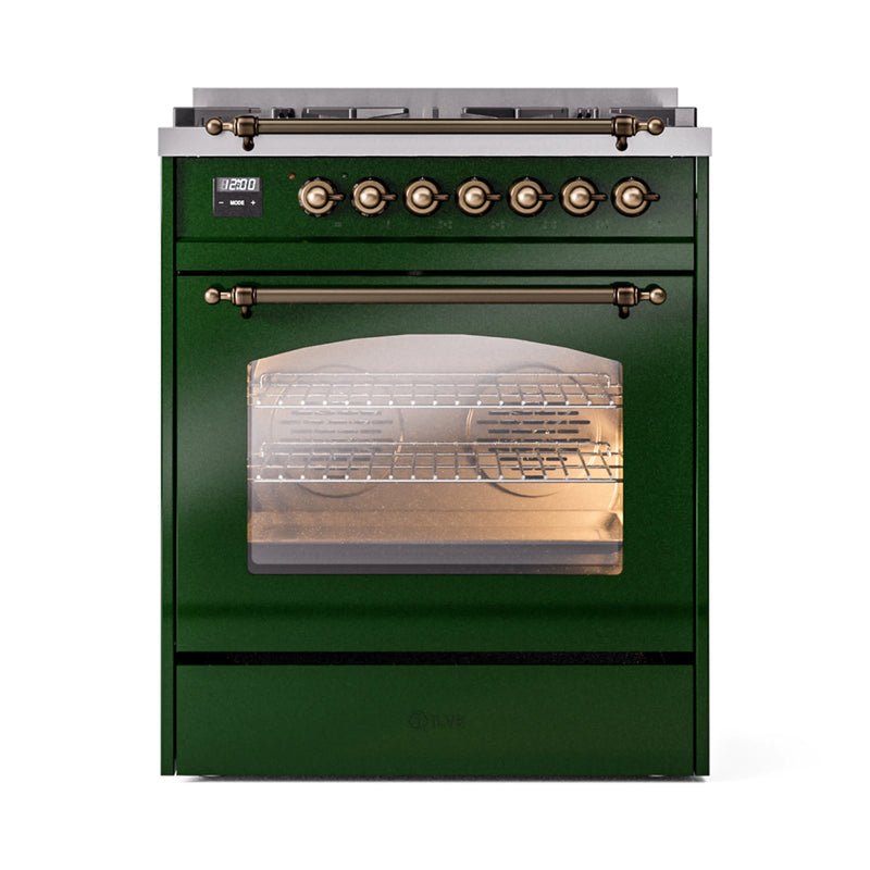 ILVE Nostalgie II 30-Inch Dual Fuel Freestanding Range in Emerald Green with Bronze Trim (UP30NMPEGB)