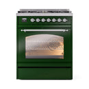 ILVE Nostalgie II 30-Inch Freestanding Natural Gas Dual Fuel Range in Emerald Green with Chrome Trim (UP30NMPEGC)