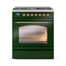 ILVE Nostalgie II 30-Inch Dual Fuel Freestanding Range in Emerald Green with Brass Trim (UP30NMPEGG)