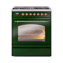 ILVE Nostalgie II 30-Inch Freestanding Natural Gas Dual Fuel Range in Emerald Green with Brass Trim (UP30NMPEGG)