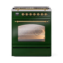 ILVE Nostalgie II 30-Inch Freestanding Natural Gas Dual Fuel Range in Emerald Green with Brass Trim (UP30NMPEGG)
