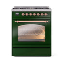 ILVE Nostalgie II 30-Inch Freestanding Natural Gas Dual Fuel Range in Emerald Green with Copper Trim (UP30NMPEGP)