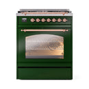 ILVE Nostalgie II 30-Inch Freestanding Natural Gas Dual Fuel Range in Emerald Green with Copper Trim (UP30NMPEGP)