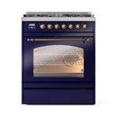 ILVE Nostalgie II 30-Inch Freestanding Natural Gas Dual Fuel Range in Midnight Blue with Bronze Trim (UP30NMPMBB)
