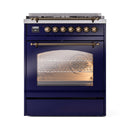 ILVE Nostalgie II 30-Inch Freestanding Natural Gas Dual Fuel Range in Midnight Blue with Bronze Trim (UP30NMPMBB)