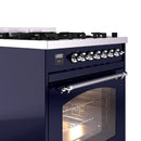 ILVE Nostalgie II 30-Inch Freestanding Natural Gas Dual Fuel Range in Midnight Blue with Chrome Trim (UP30NMPMBC)