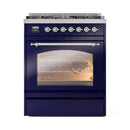 ILVE Nostalgie II 30-Inch Freestanding Natural Gas Dual Fuel Range in Midnight Blue with Chrome Trim (UP30NMPMBC)