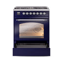 ILVE Nostalgie II 30-Inch Freestanding Natural Gas Dual Fuel Range in Midnight Blue with Chrome Trim (UP30NMPMBC)