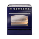 ILVE Nostalgie II 30-Inch Freestanding Natural Gas Dual Fuel Range in Midnight Blue with Chrome Trim (UP30NMPMBC)
