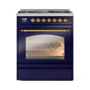 ILVE Nostalgie II 30-Inch Freestanding Natural Gas Dual Fuel Range in Midnight Blue with Brass Trim (UP30NMPMBG)