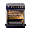 ILVE Nostalgie II 30-Inch Freestanding Natural Gas Dual Fuel Range in Midnight Blue with Brass Trim (UP30NMPMBG)