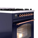 ILVE Nostalgie II 30-Inch Freestanding Natural Gas Dual Fuel Range in Midnight Blue with Copper Trim (UP30NMPMBP)