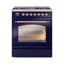 ILVE Nostalgie II 30-Inch Freestanding Natural Gas Dual Fuel Range in Midnight Blue with Copper Trim (UP30NMPMBP)