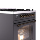 ILVE Nostalgie II 30-Inch Freestanding Natural Gas Dual Fuel Range in Matte Graphite with Bronze Trim (UP30NMPMGB)