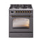ILVE Nostalgie II 30-Inch Freestanding Natural Gas Dual Fuel Range in Matte Graphite with Bronze Trim (UP30NMPMGB)