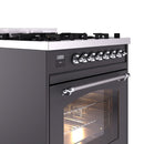ILVE Nostalgie II 30-Inch Freestanding Natural Gas Dual Fuel Range in Matte Graphite with Chrome Trim (UP30NMPMGC)