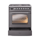 ILVE Nostalgie II 30-Inch Dual Fuel Freestanding Range in Matte Graphite with Chrome Trim (UP30NMPMGC)