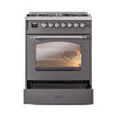 ILVE Nostalgie II 30-Inch Freestanding Natural Gas Dual Fuel Range in Matte Graphite with Chrome Trim (UP30NMPMGC)