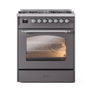 ILVE Nostalgie II 30-Inch Freestanding Natural Gas Dual Fuel Range in Matte Graphite with Chrome Trim (UP30NMPMGC)