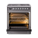 ILVE Nostalgie II 30-Inch Freestanding Natural Gas Dual Fuel Range in Matte Graphite with Chrome Trim (UP30NMPMGC)