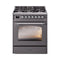 ILVE Nostalgie II 30-Inch Freestanding Natural Gas Dual Fuel Range in Matte Graphite with Chrome Trim (UP30NMPMGC)
