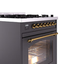 ILVE Nostalgie II 30-Inch Freestanding Natural Gas Dual Fuel Range  in Matte Graphite with Brass Trim (UP30NMPMGG)
