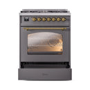 ILVE Nostalgie II 30-Inch Freestanding Natural Gas Dual Fuel Range  in Matte Graphite with Brass Trim (UP30NMPMGG)