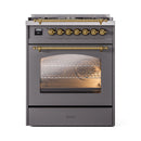 ILVE Nostalgie II 30-Inch Freestanding Natural Gas Dual Fuel Range  in Matte Graphite with Brass Trim (UP30NMPMGG)