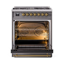 ILVE Nostalgie II 30-Inch Freestanding Natural Gas Dual Fuel Range  in Matte Graphite with Brass Trim (UP30NMPMGG)