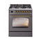 ILVE Nostalgie II 30-Inch Dual Fuel Freestanding Range in Graphite Mate with Brass Trim (UP30NMPMGG)