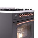 ILVE Nostalgie II 30-Inch Freestanding Natural Gas Dual Fuel Range in Matte Graphite with Copper Trim (UP30NMPMGP)