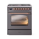 ILVE Nostalgie II 30-Inch Freestanding Natural Gas Dual Fuel Range in Matte Graphite with Copper Trim (UP30NMPMGP)