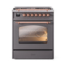 ILVE Nostalgie II 30-Inch Freestanding Natural Gas Dual Fuel Range in Matte Graphite with Copper Trim (UP30NMPMGP)