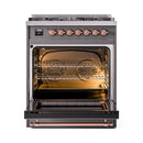ILVE Nostalgie II 30-Inch Freestanding Natural Gas Dual Fuel Range in Matte Graphite with Copper Trim (UP30NMPMGP)