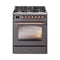 ILVE Nostalgie II 30-Inch Freestanding Natural Gas Dual Fuel Range in Matte Graphite with Copper Trim (UP30NMPMGP)