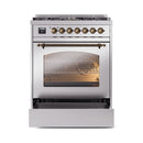 ILVE Nostalgie II 30-Inch Freestanding Natural Gas Dual Fuel Range in Stainless Steel with Bronze Trim (UP30NMPSSB)