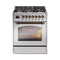 ILVE Nostalgie II 30-Inch Freestanding Natural Gas Dual Fuel Range in Stainless Steel with Bronze Trim (UP30NMPSSB)