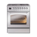 ILVE Nostalgie II 30-Inch Freestanding Natural Gas Dual Fuel Range in Stainless Steel with Chrome Trim (UP30NMPSSC)