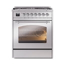 ILVE Nostalgie II 30-Inch Freestanding Natural Gas Dual Fuel Range in Stainless Steel with Chrome Trim (UP30NMPSSC)