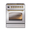 ILVE Nostalgie II 30-Inch Freestanding Natural Gas Dual Fuel Range in Stainless Steel with Brass Trim (UP30NMPSSG)