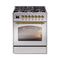 ILVE Nostalgie II 30-Inch Freestanding Natural Gas Dual Fuel Range in Stainless Steel with Brass Trim (UP30NMPSSG)