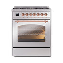 ILVE Nostalgie II 30-Inch Freestanding Natural Gas Dual Fuel Range in Stainless Steel with Copper Trim (UP30NMPSSP)