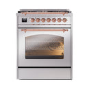 ILVE Nostalgie II 30-Inch Freestanding Natural Gas Dual Fuel Range in Stainless Steel with Copper Trim (UP30NMPSSP)