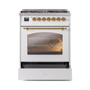 ILVE Nostalgie II 30-Inch Dual Fuel Freestanding Range in White with Brass Trim (UP30NMPWHG)